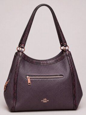 COACH Kristy Shoulder Bag Leather Snake-Embossed Brown Crimson Tote C6830